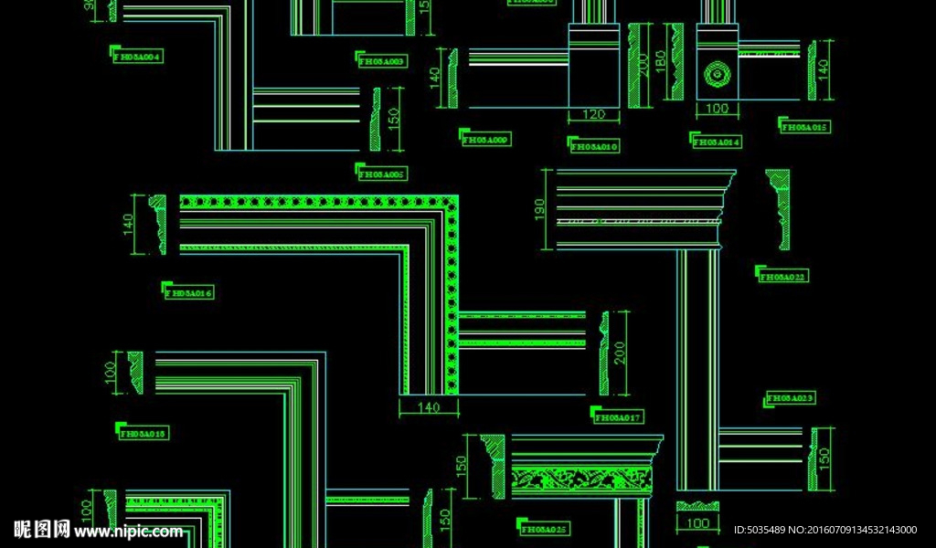 室内各种角线条造型CAD