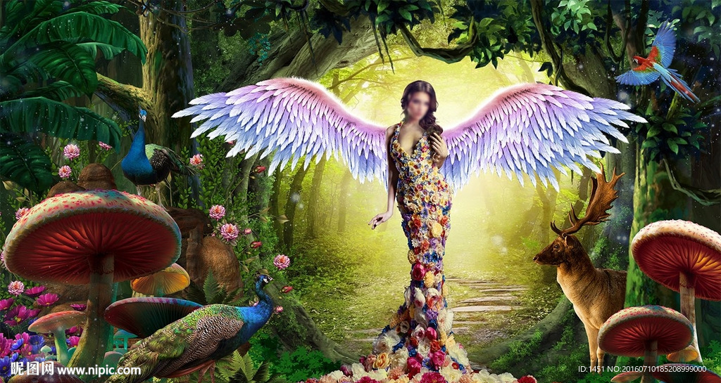 奇幻森林雀之灵女神写真模板