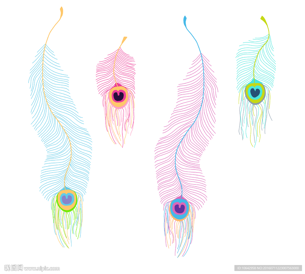 彩色孔雀羽毛素材 有图层