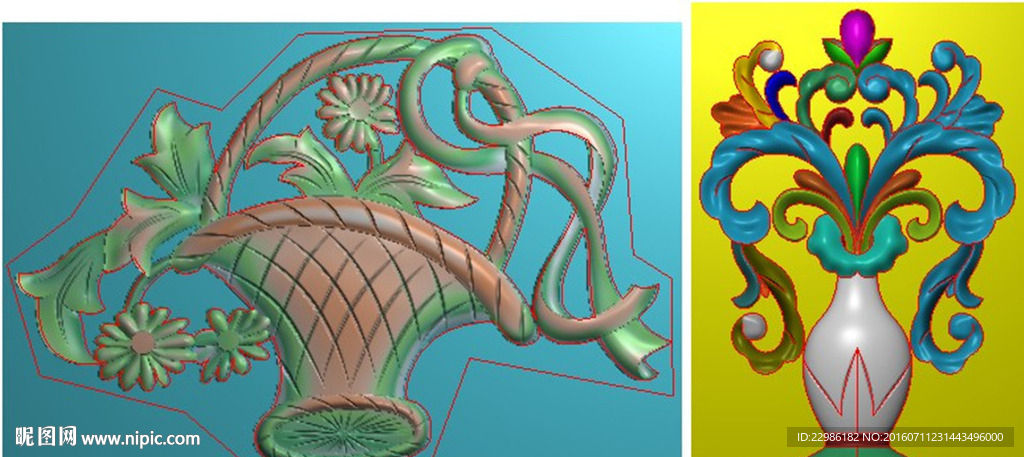 花瓶花篮牡丹花洋花精雕图