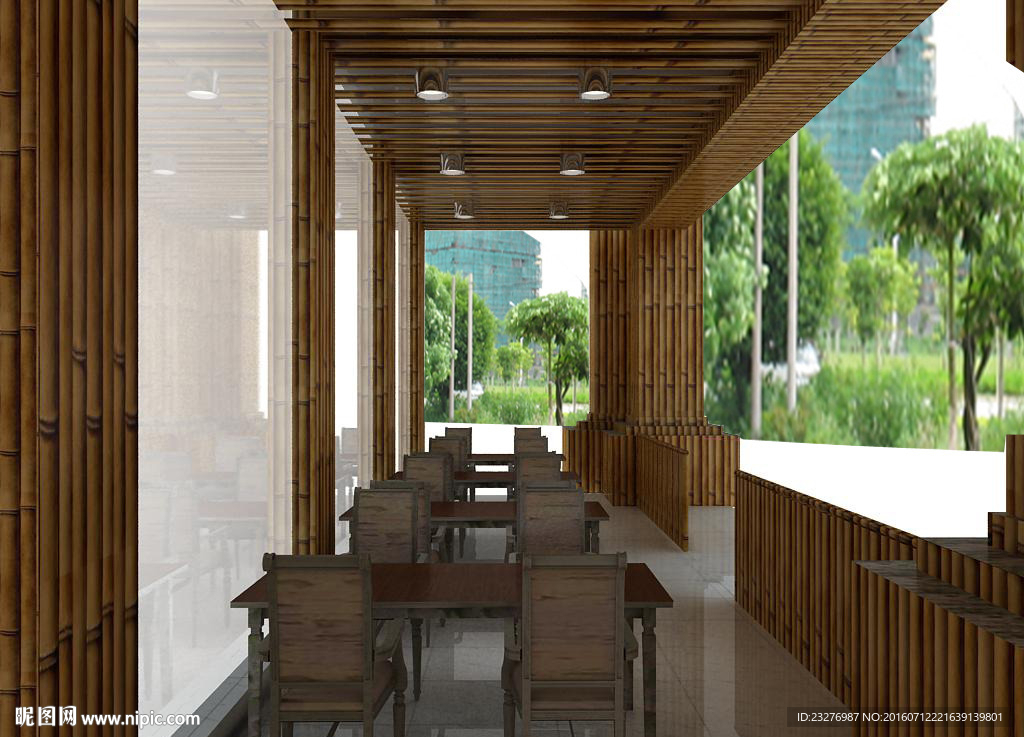 餐饮楼廊设计效果3D模型