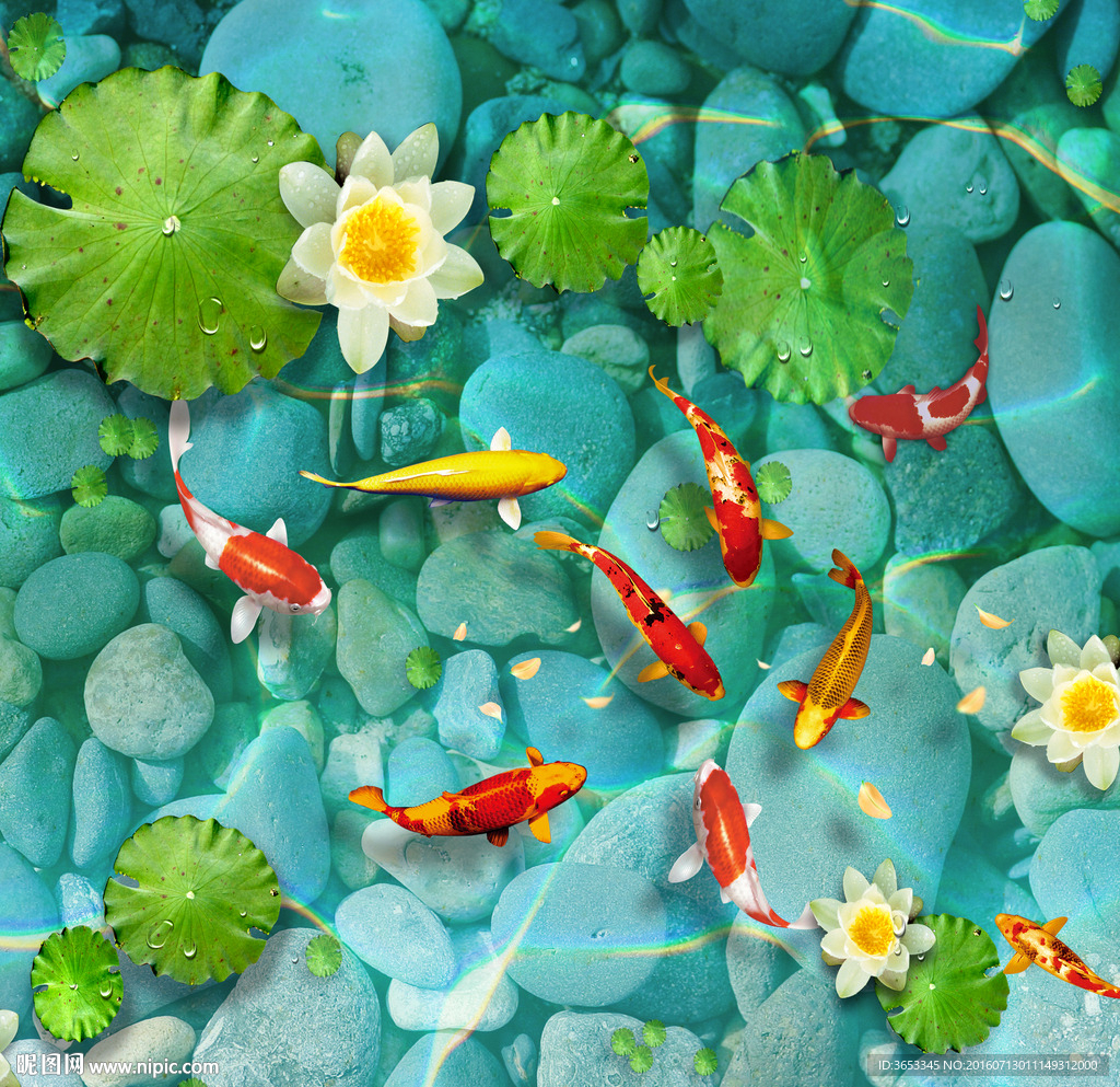 超大清澈池荷叶睡莲河底石PSD