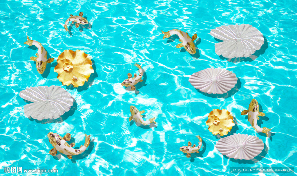 3D背景墙立体黄金鱼地画