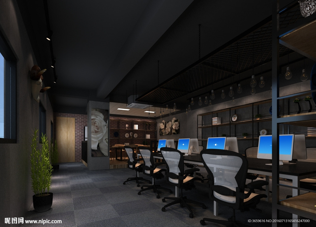 工业风 办公室 效果图