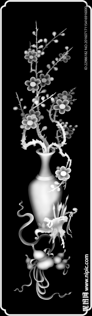 梅花葫芦八宝花瓶博古精雕图灰度