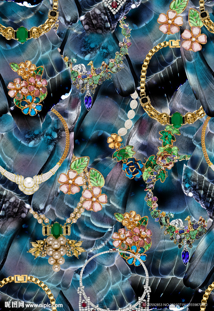 珠宝羽毛数码印花图案