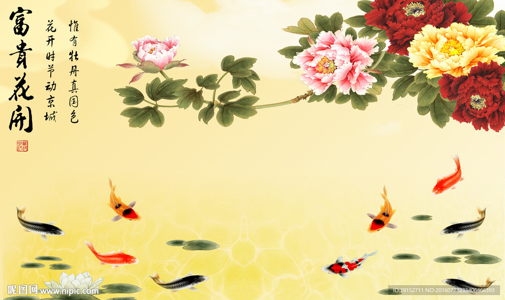 牡丹九鱼背景