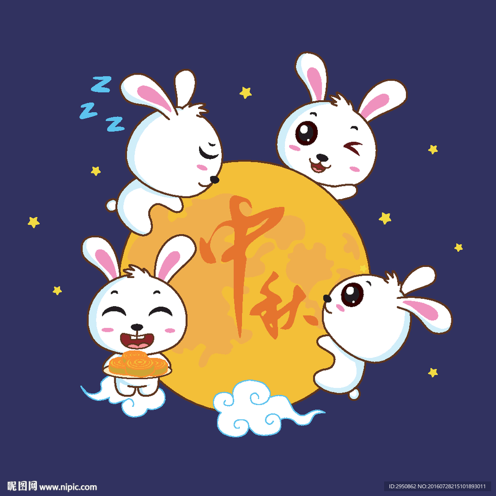 卡通中秋节海报卡通玉兔矢量图