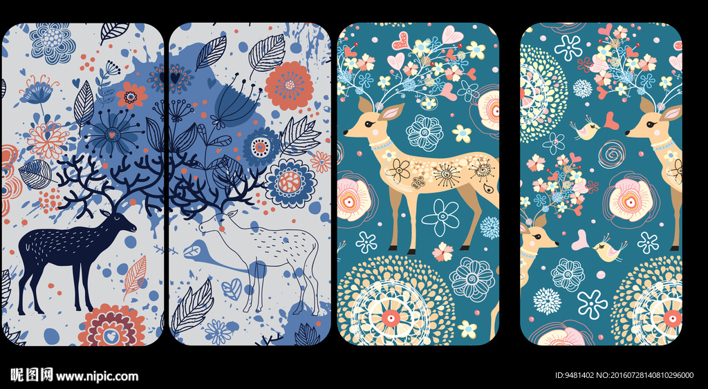 鹿水彩手机壳图案