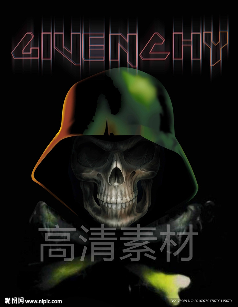 纪梵希 骷髅头 帽子 印花