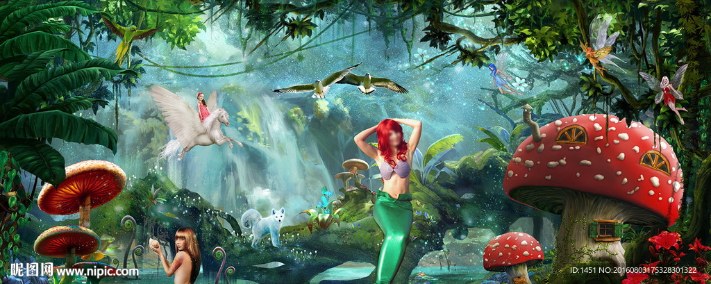 奇幻森林可爱美人鱼写真模板
