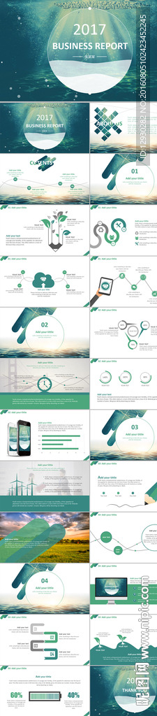 绿色清新淡雅欧美风PPT模板