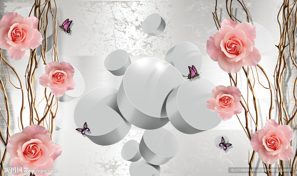 3D艺术玫瑰背景墙