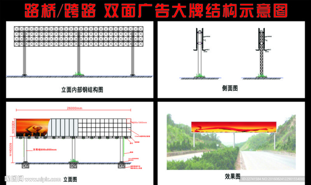 路桥跨路双面广告大牌结构图
