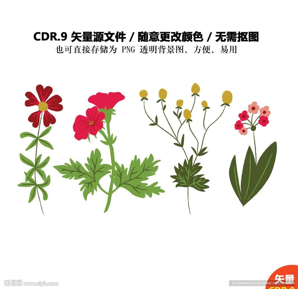 手绘卡通鲜花矢量图