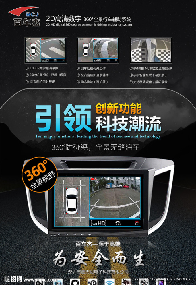 全景高清行车记录仪海报