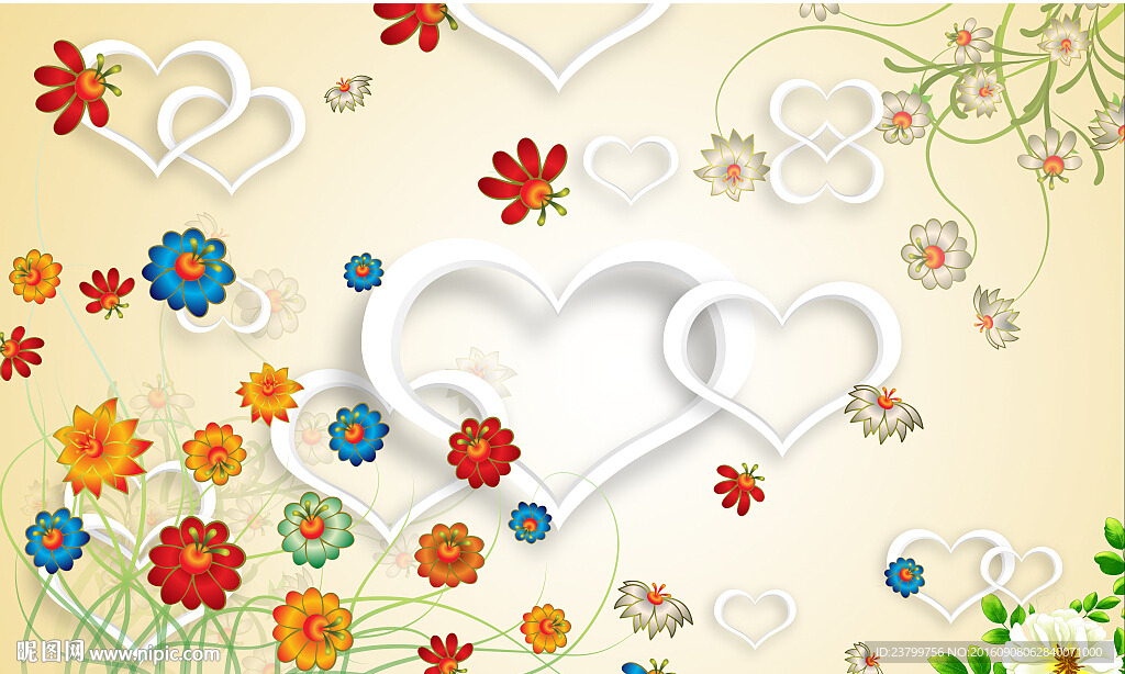 简约花朵爱心客厅电视背景墙