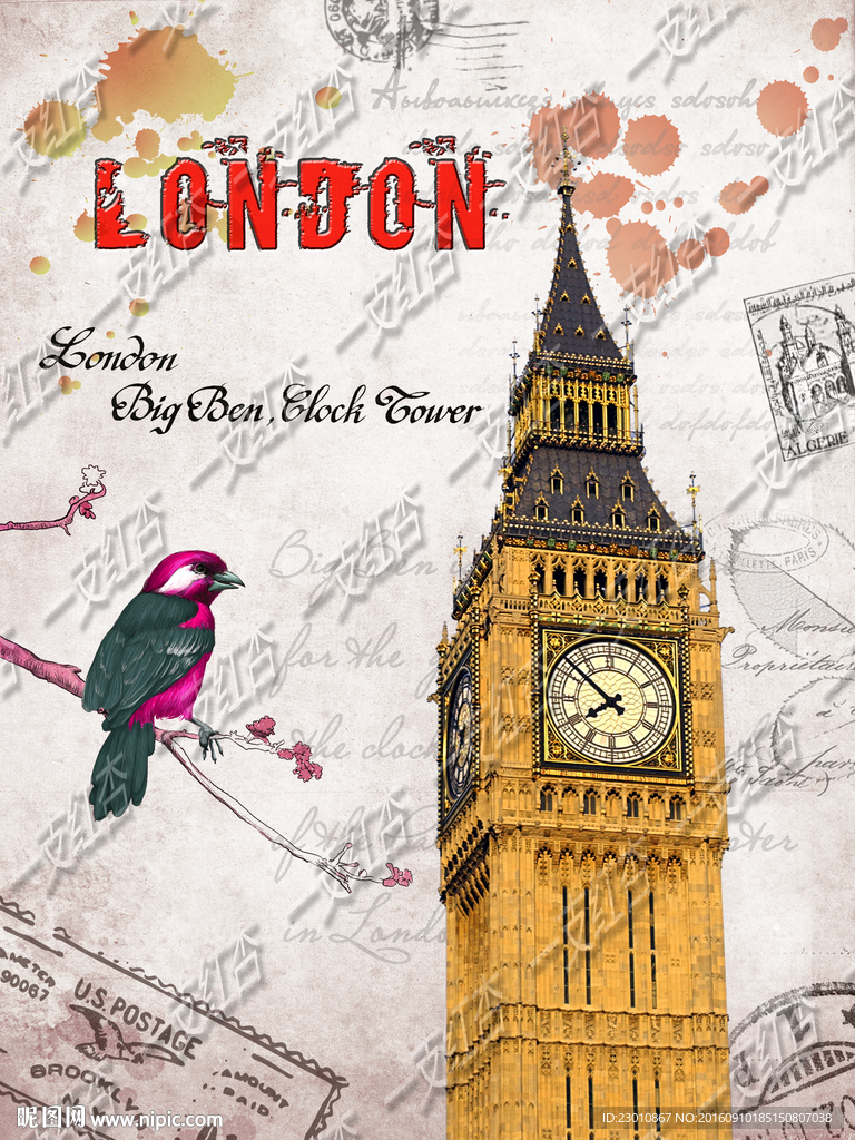 欧美风格 大本钟 小鸟 装饰画