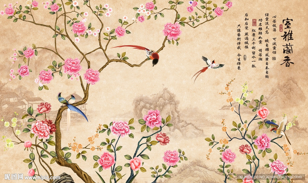 复古花鸟装饰画