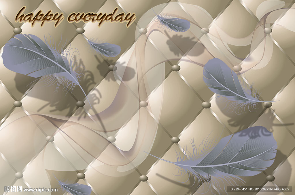 现代3D快乐每一天羽毛软包壁画