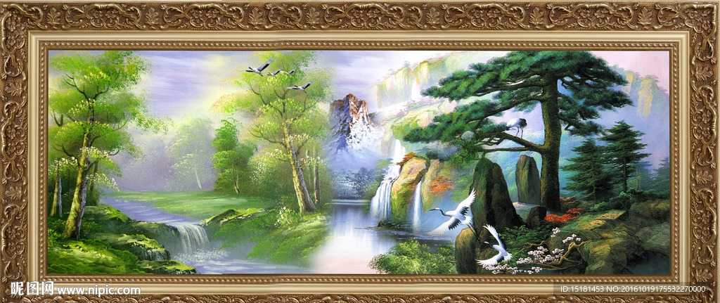 油画风景 迎客松