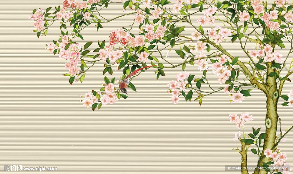 工笔花鸟画背景墙