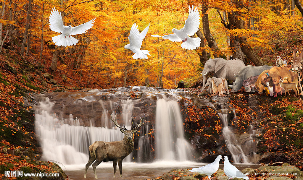 原始森林动物背景墙