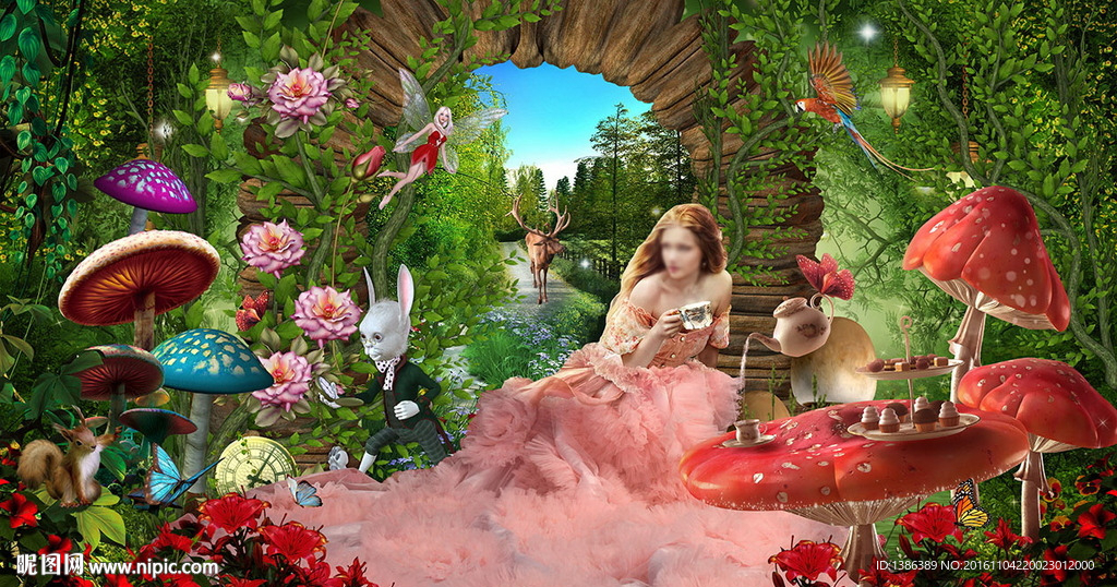 爱丽丝梦幻仙境婚礼写真3D背景