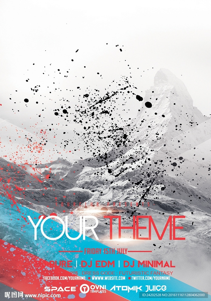 墨迹雪山淡色创意宣传海报模板