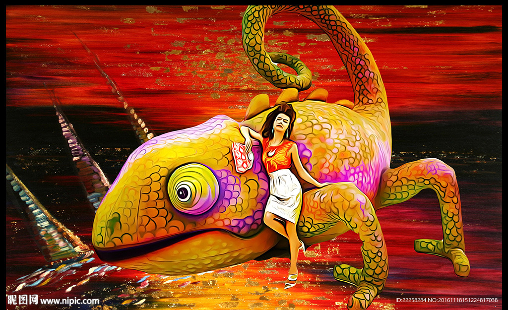 蜥蜴少女装饰画