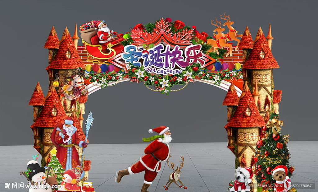 圣诞节童话城堡创意造型红色门头