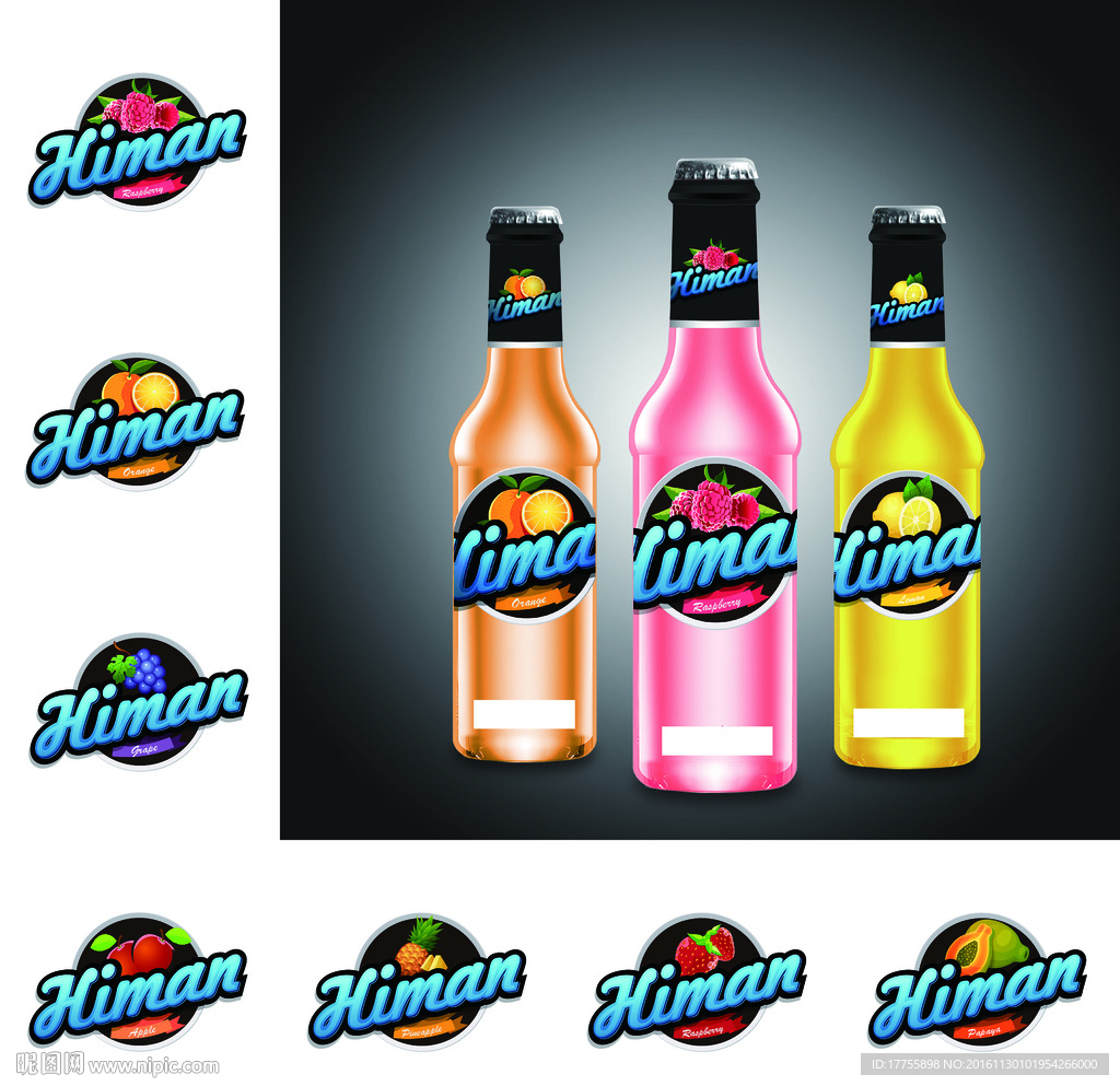 八款水果图案标签