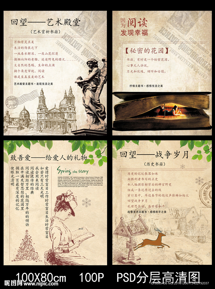 复古书店图书馆读书文焕宣传海报