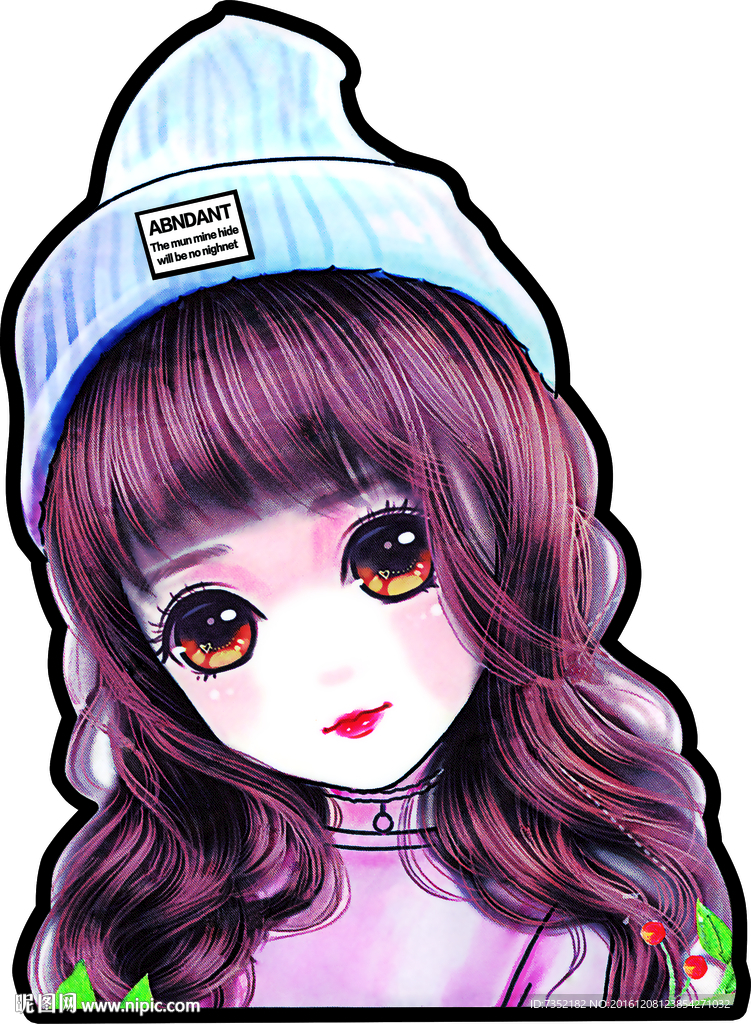 卡通 小女孩 戴帽子手绘