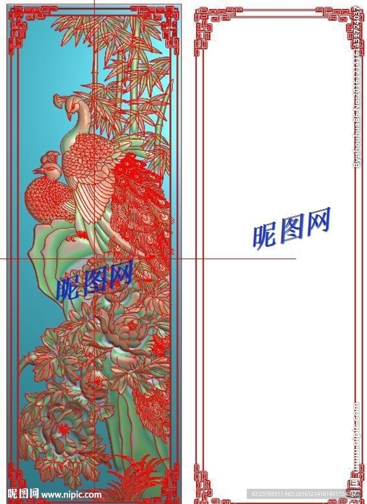 凤凰牡丹花鸟挂屏精雕浮雕灰度