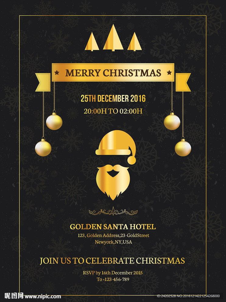 现代简约酷黑金色创意圣诞节海报