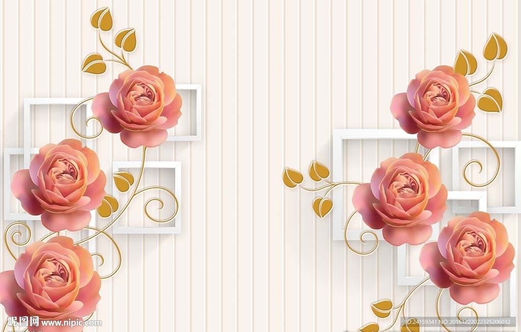 3d方框浮雕玫瑰