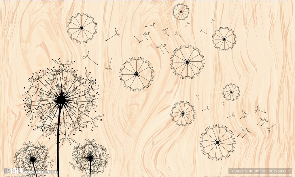 蒲公英简约时尚木纹背景墙