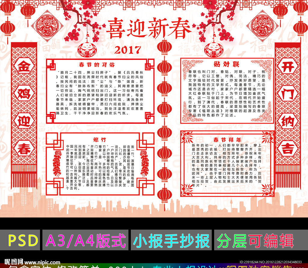 2017鸡年春节小报新年剪纸