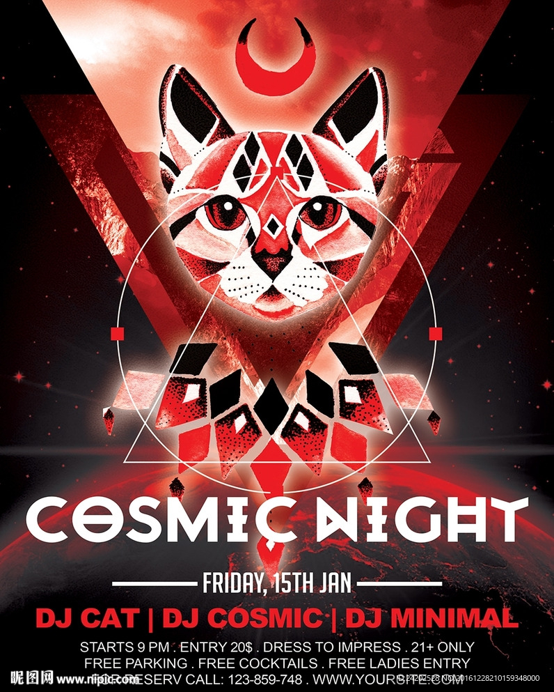 暗黑宇宙炫酷喵星人之夜科幻海报