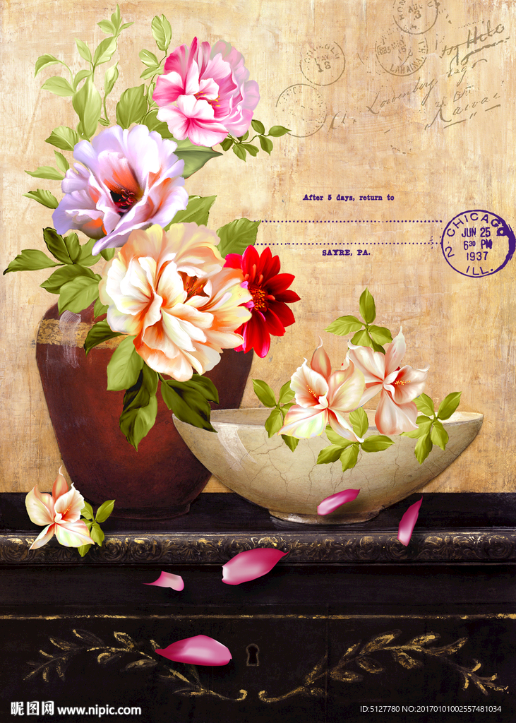 花卉 油画 装饰画 静物 欧美