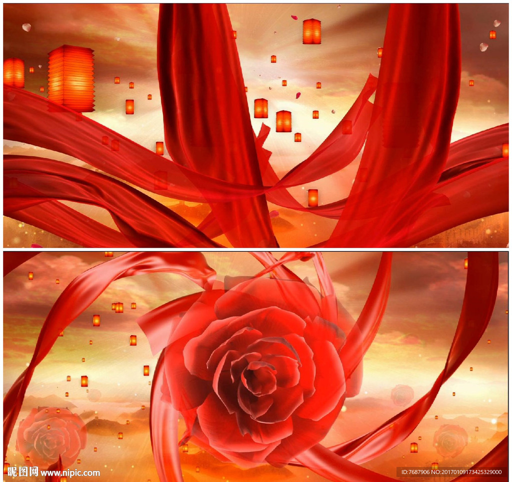 新年 喜庆红绸灯笼