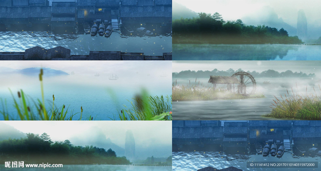 江南水乡小湖水车草屋LED视频