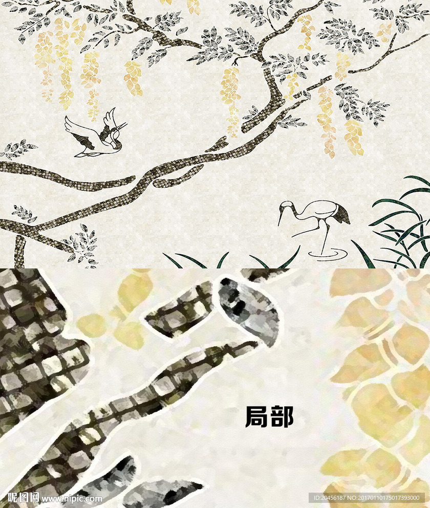 花鸟水彩画晶体壁画（不分层）