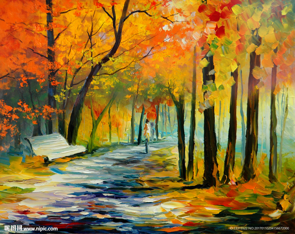 秋季落叶油画