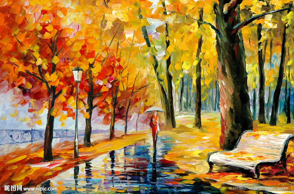 公园的落叶油画