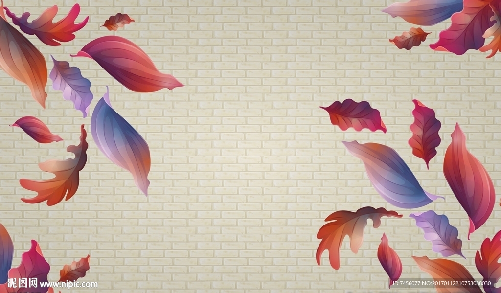 时尚彩色树叶简约背景墙