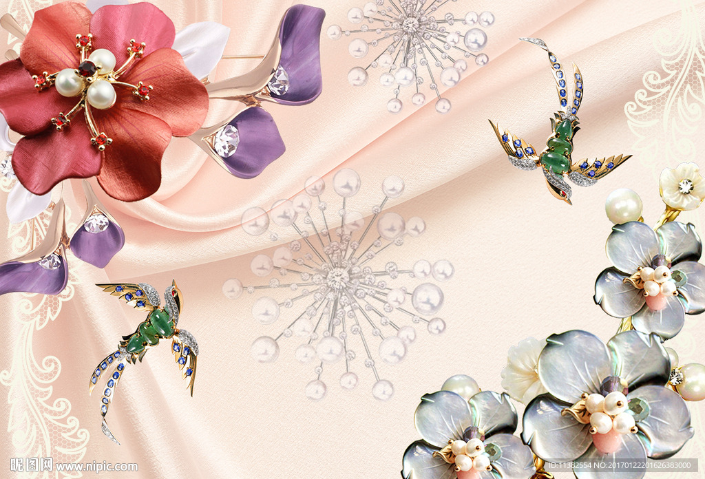 唯美珠宝花朵珍珠3d立体电视背