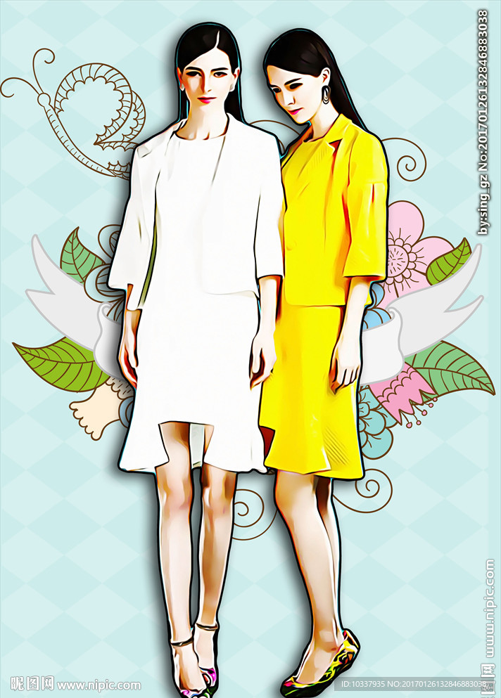 时装闺蜜插画