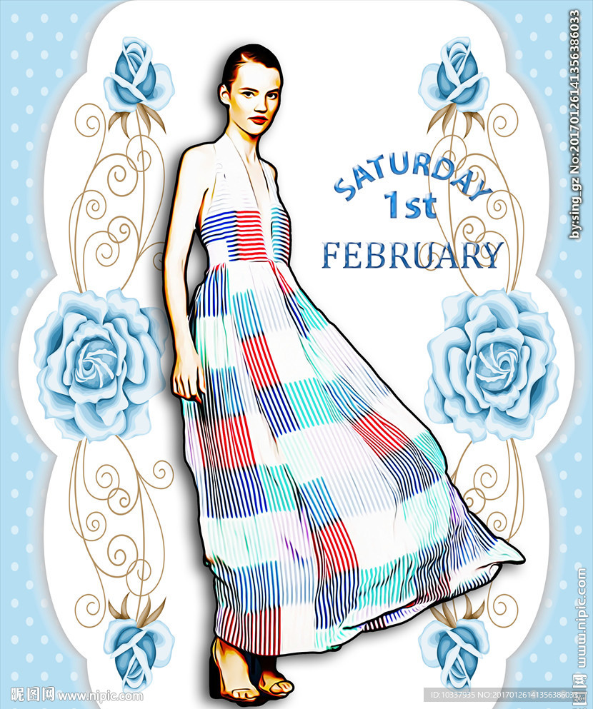 插画时尚少女分层图